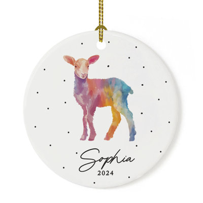 Custom Ceramic Lamb Ornament Rainbow Lamb Sheep Christmas Tree Decor With Gift Box