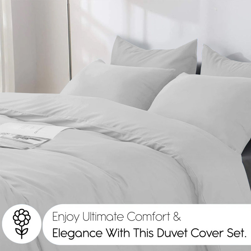 Edyson Microfiber Solid Colour Duvet Cover Set with Pillowcases, Silver, Kingsize - 2 Standard Pillowcases