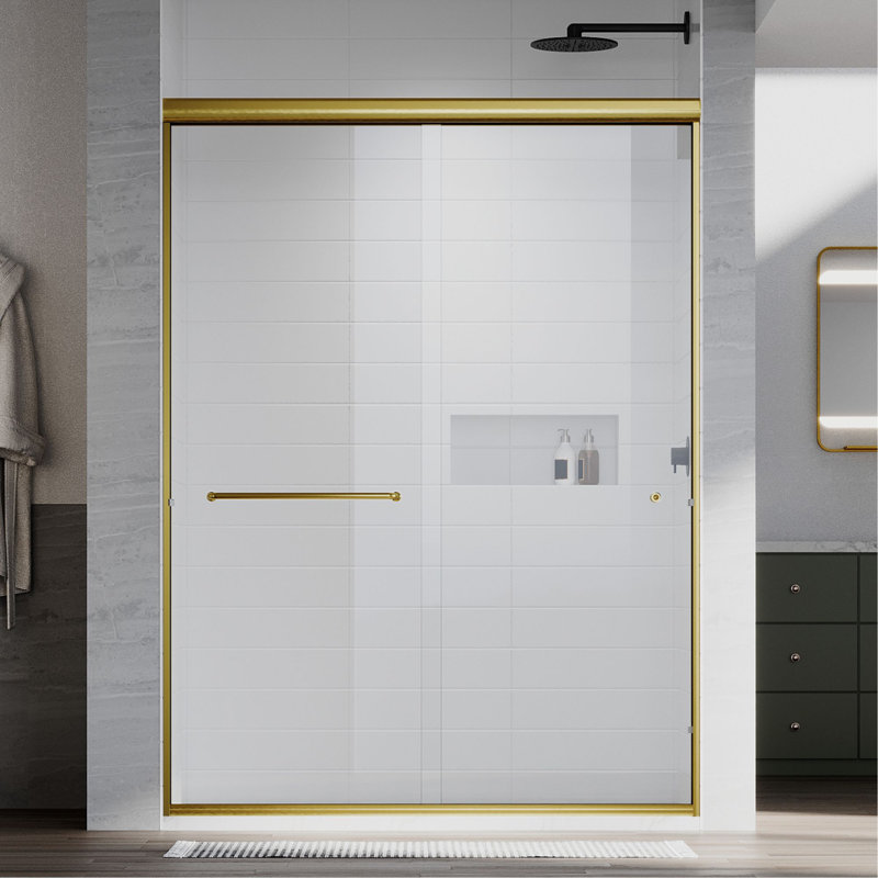 UKD07N Countess 66 to 72 in. x 76 in. H Semi-Frameless Double Sliding Shower Door in Satin Brass with 1/4 in. (6.35mm) Clear Glass