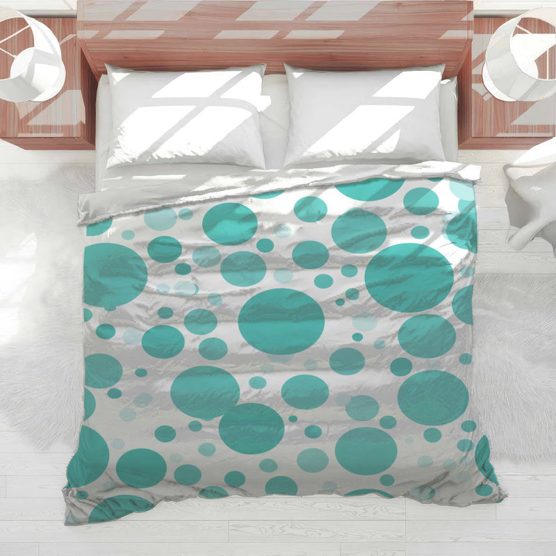 Édredon à pois contemporain, Édredon simple extra long, Bleu à pois