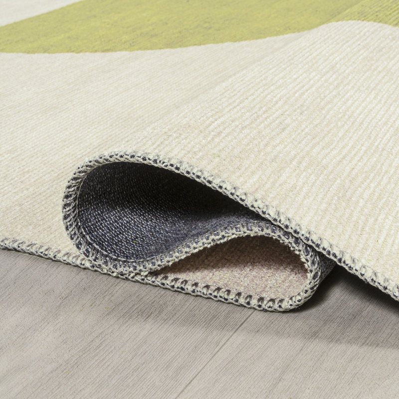 Ashaunti Minimalist Geometric Machine-Washable Cream/Moss Rug, Runner 2' x 8'