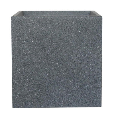 Grey Concrete Effect Square Planter, Frostproof Outdoor Plant Pot, Concrete Textured Flower Box, Garden Planter Box with Drainage Holes