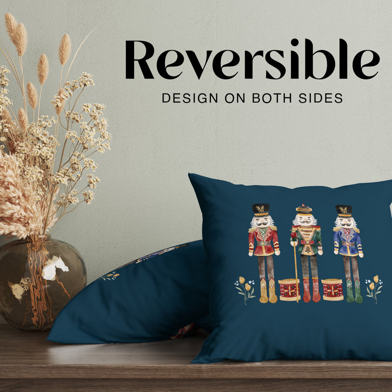 Housse de coussin Nutcracker Three Holiday, H 16 po x l 16 po, Bleu