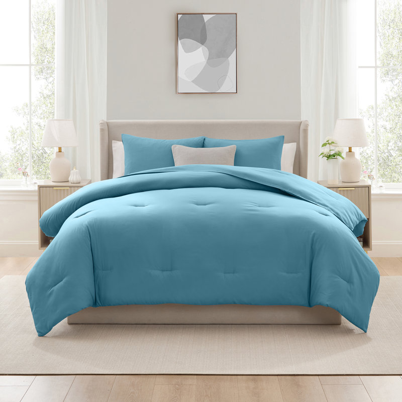  ensemble d'édredon 3 pièces en microfibre douce avec taies décoratives, Bleu tempête