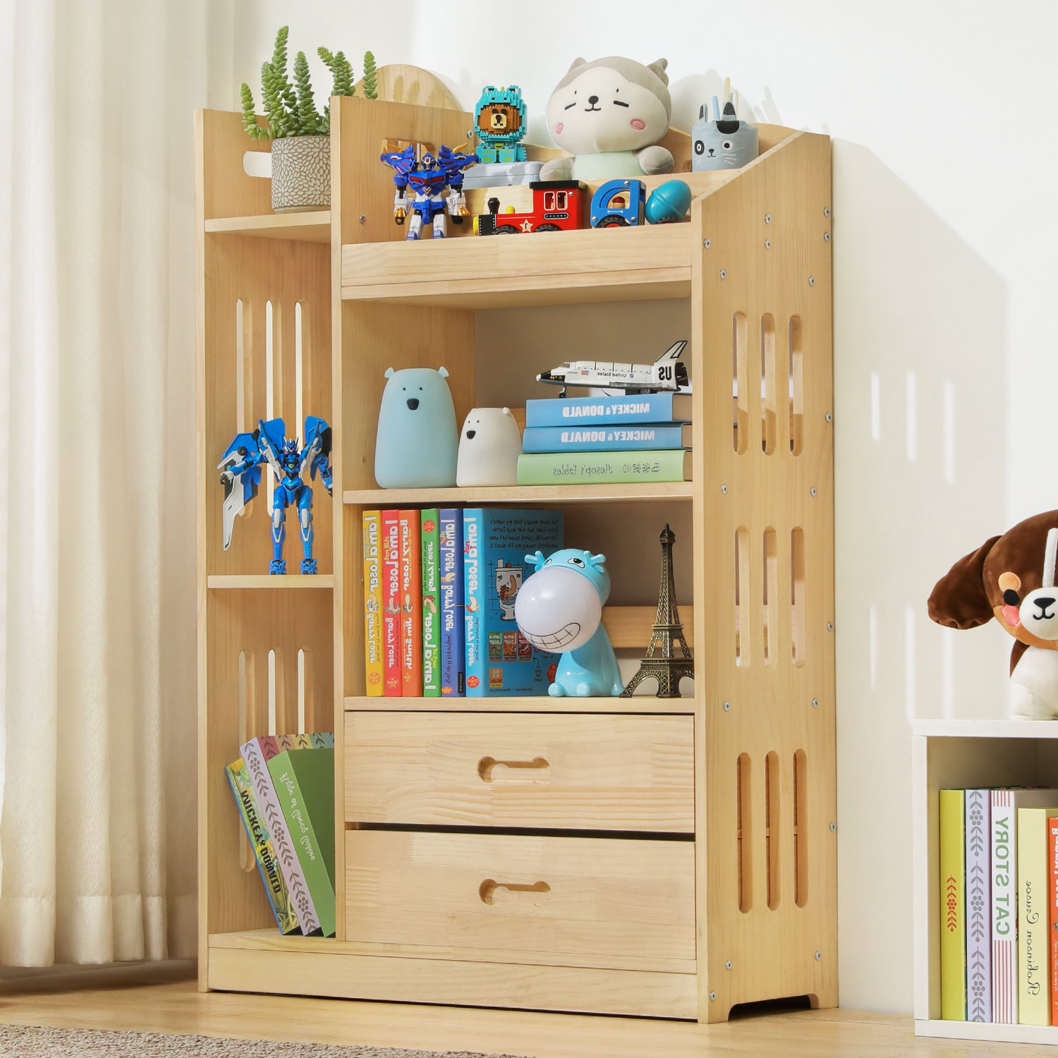 Solid wood bookcase on sale with drawers