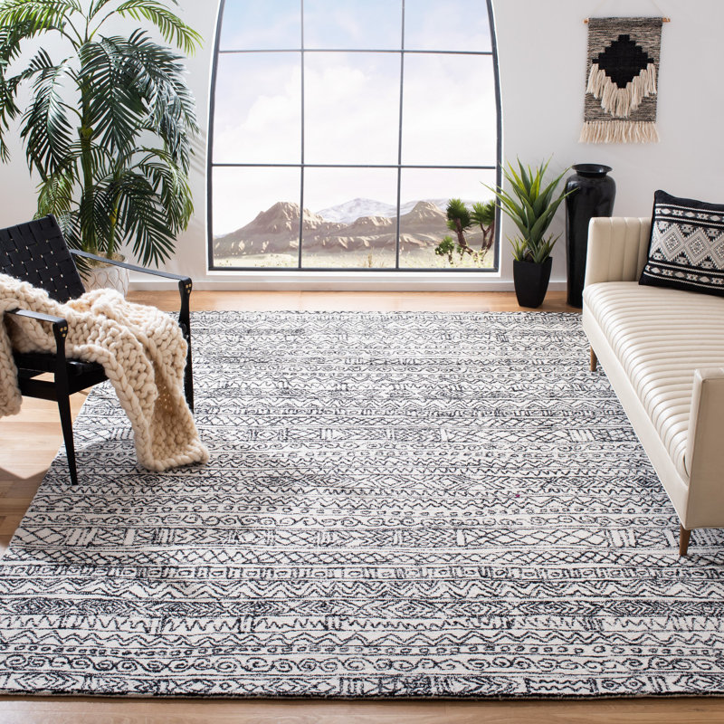 Tapis abstrait en laine et coton touffeté à la main Brillion, Rectangle 2 pi 6 po x 4 pi