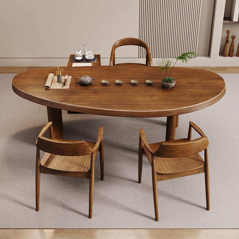 Table de salle à manger en bois de pin massif brun de forme unique, H 29,53 po x l 86,61 po x P 35,43 po