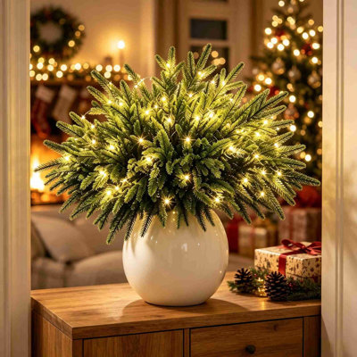 Christmas Artificial Needle Branches – DIY Vase Filler for Indoor Holiday Decoration, Realistic Winter Greenery Set (10 Pcs)