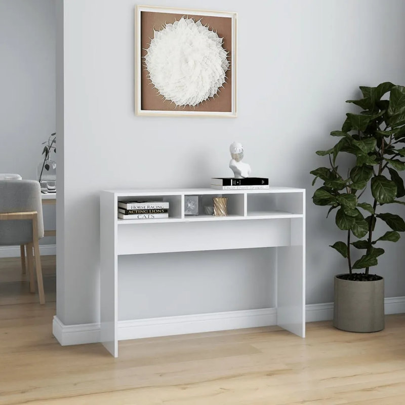 Goar Console Table Engineered Wood Accent Couch End Side Table, High Gloss White