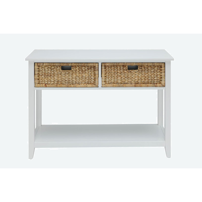 Console rectangulaire à 2 tiroirs avec tablette inférieure Lakendra, Blanc, H 28 po x l 44 po x P 16 po