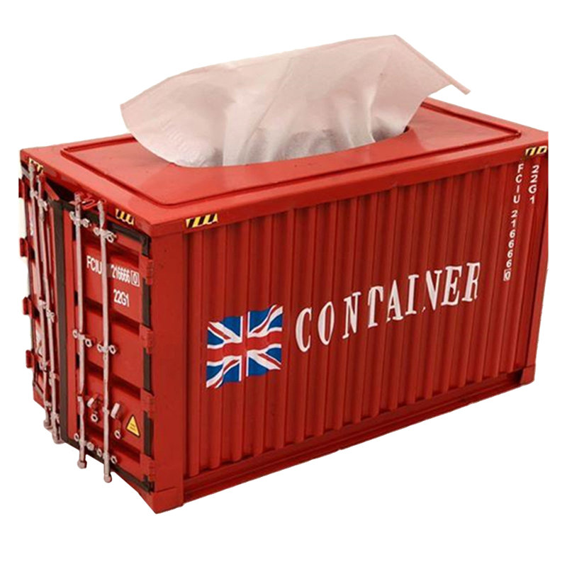 Creative Shipping Container Tissue Box Red Pumping Metal Crafts Storage Box Napkin Holder
