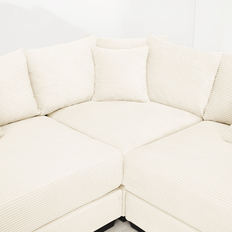 Canapé modulaire surdimensionné en L 82,6 po avec revêtement en velours côtelé, assise profonde, conception ergonomique large, 6 coussins décoratifs, disposition rapide pour le salon modulaire en velours côtelé doux, sièges,