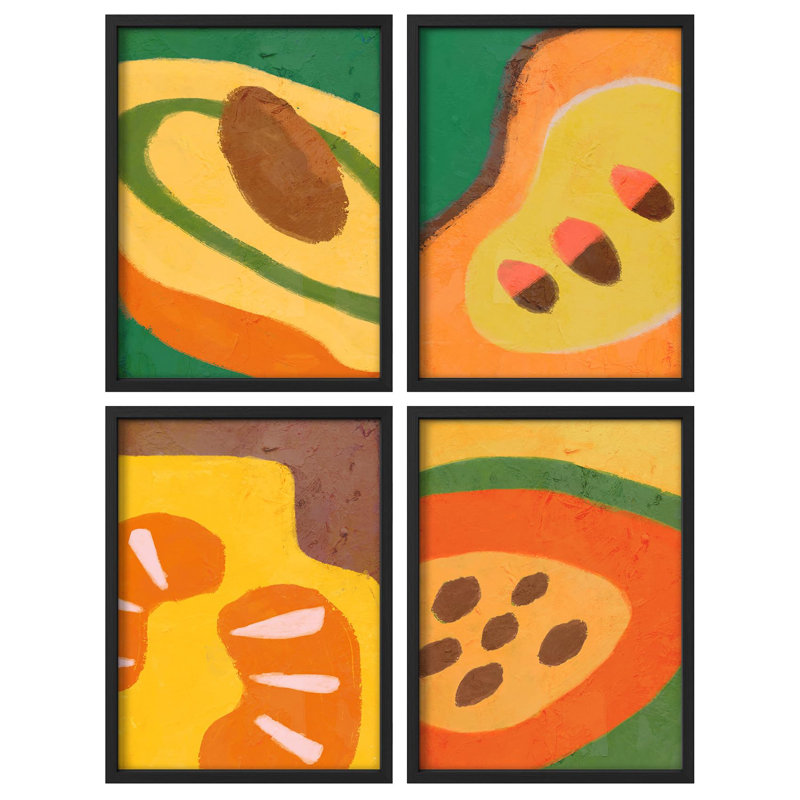"Décoration murale colorée de fruits abstraits et relaxation", 4 pièces, Noir, H 32 po x l 24 po