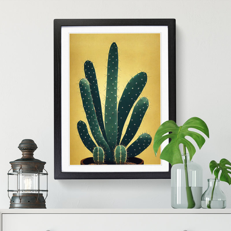 FRM-V0523-340X Cactus Cacti Nouveau - Single Picture Frame Print, 64cm H x 46cm W x 2cm D, Oak Framed