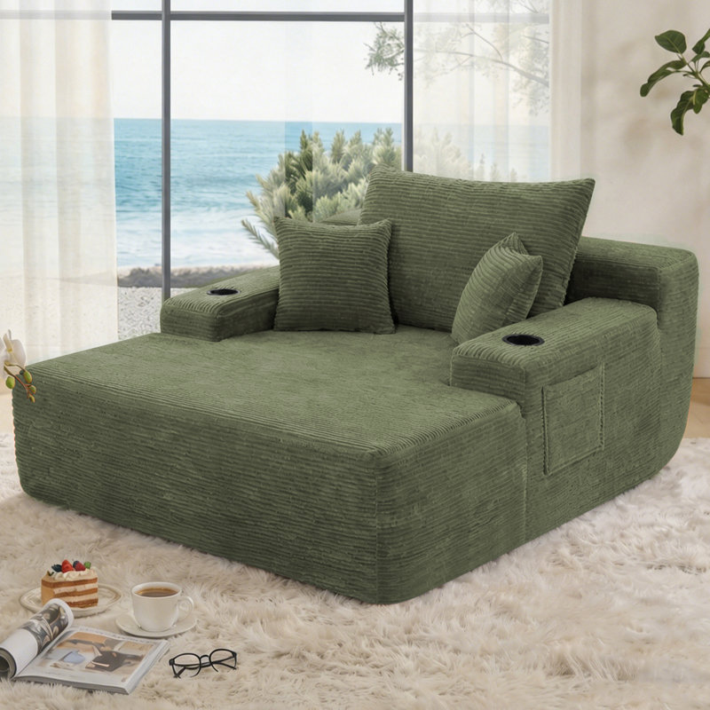 Velours côtelé, accoudoirs larges, avec dossiers, cadre confortable, Green
