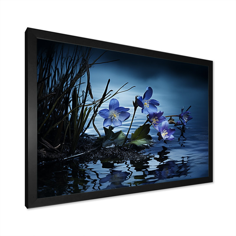 Violettes charme en hiver, H 16 po x l 32 po x P 1 po, Cadre simple noir