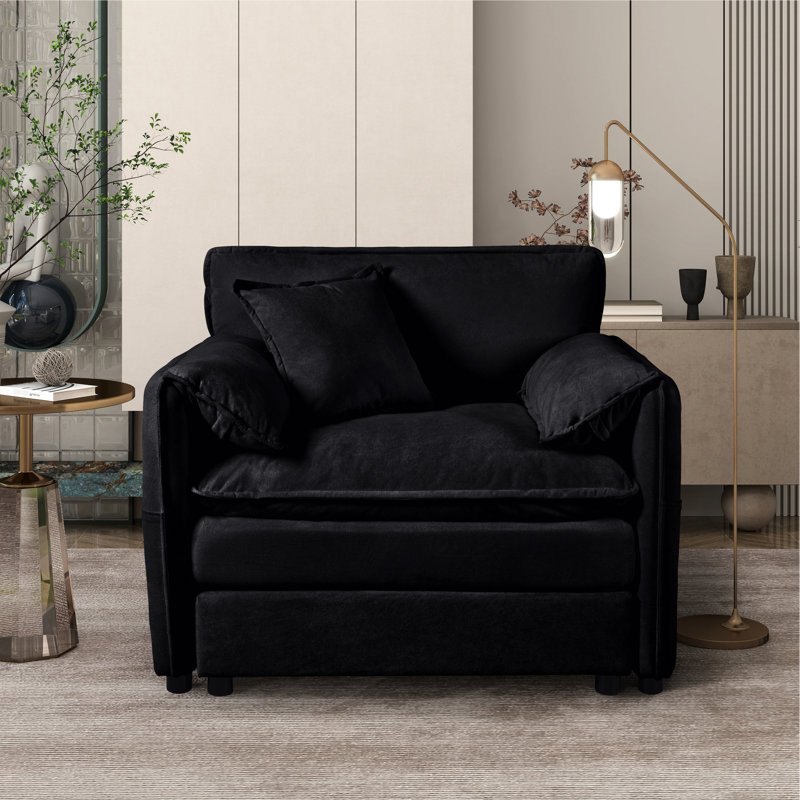 Fauteuil surdimensionné de 107,5 cm (42,32 po), coussin moderne en chenille avec oreiller inclus, assise profonde idéale pour la chambre et le salon, canapé d'angle modulaire, fauteuil noir, ensemble rembourré, appartement séduisant.