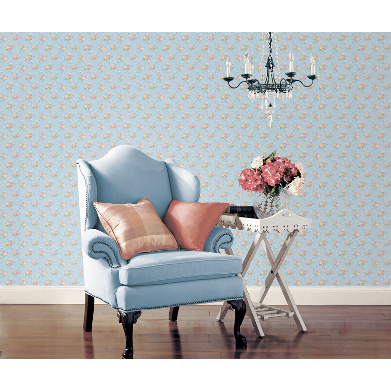 Pretty Prints Mini Hydrangea Trail Wallpaper Roll, Pink/Navy