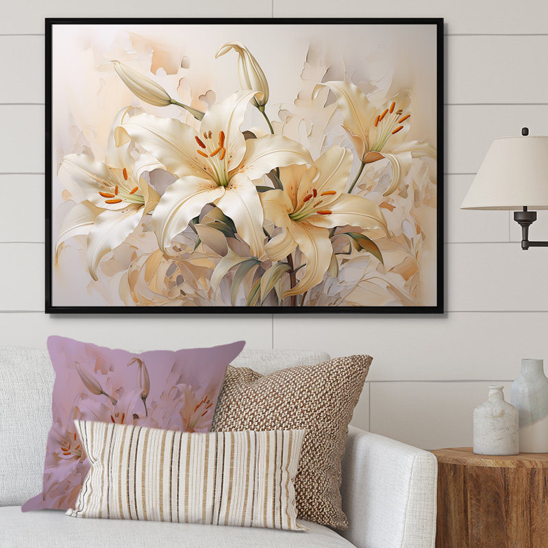 «Garden of Lilies Dreams I» sur toile, Cadre flottant noir, H 34 po x l 44 po x P 1,5 po