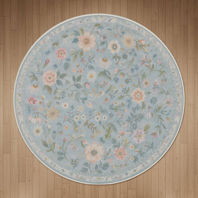 Abbey Blossom Floral Machine Washable Blue / Green / Beige Indoor Area Rug with Non-Slip Backing