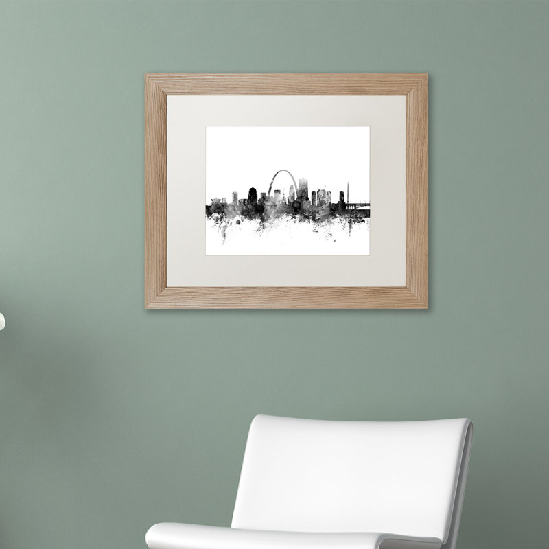 « st louis missouri horizon b&w » par michael tompsett, impression sur toile encadrée, H 11 po x l 14 po x P 0,5 po, Argent