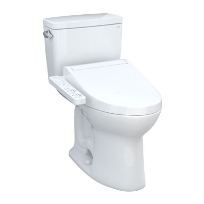 Toilette allongée deux pièces à hauteur universelle 1,28 GPF TOTO® Drake® WASHLET® + avec siège de bidet en coton blanc 1,28 GPF