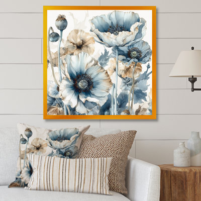 «Vibrant Blue White Peony Flower II», reproduction sur toile encadrée