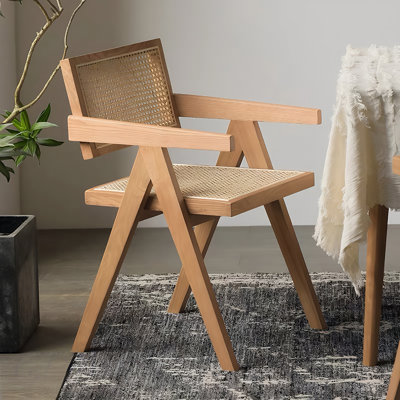 Chaise de salle à manger moderne en rotin de style Mid-Century, fauteuils confortables pour l'intérieur et l'extérieur, fabrication en bois durable avec accoudoirs confortables