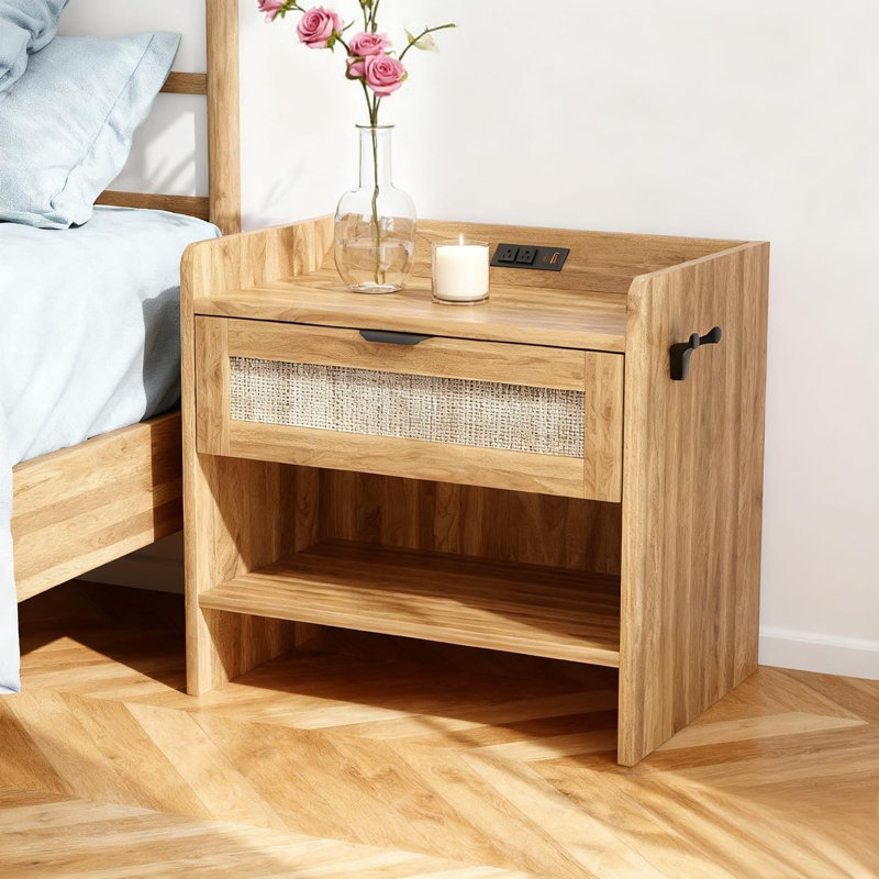 59.9cm W Manufactured Wood Bedside Table, Brown