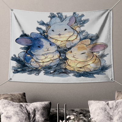 Three Cute Bunnies Wall Tapestry - Bunnies Wall Decor