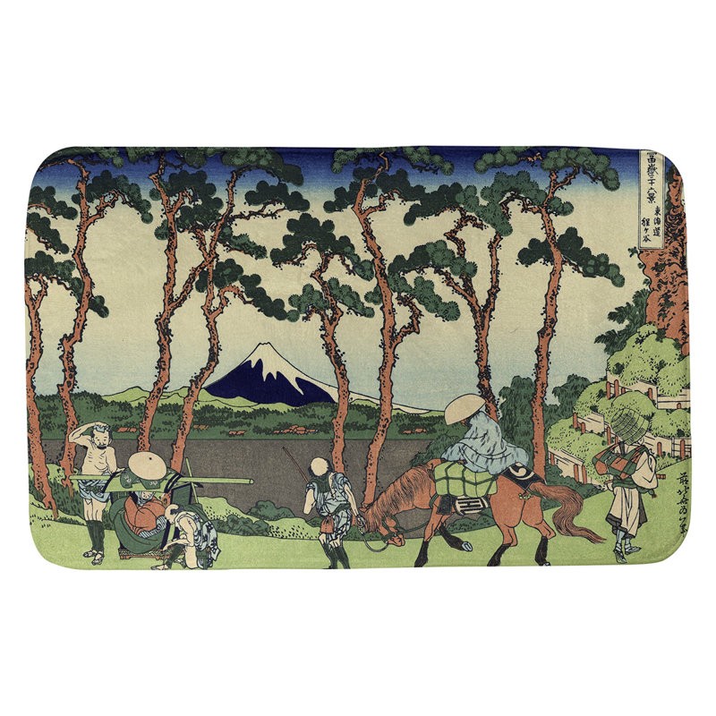 Tapis de salle de bain hodogaya on the tokaido Clair, l 21 po x L 34 po, Vert / Beige