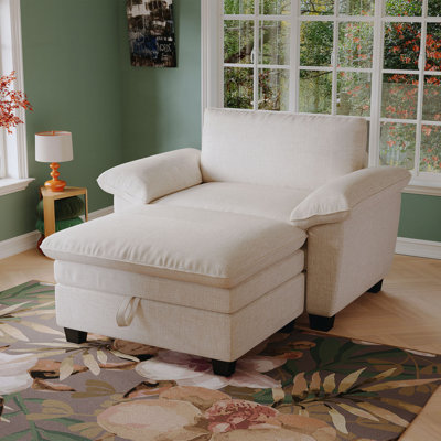 51"Chenille Upholstered Chaise Lounge Chair with Ottoman and Storage