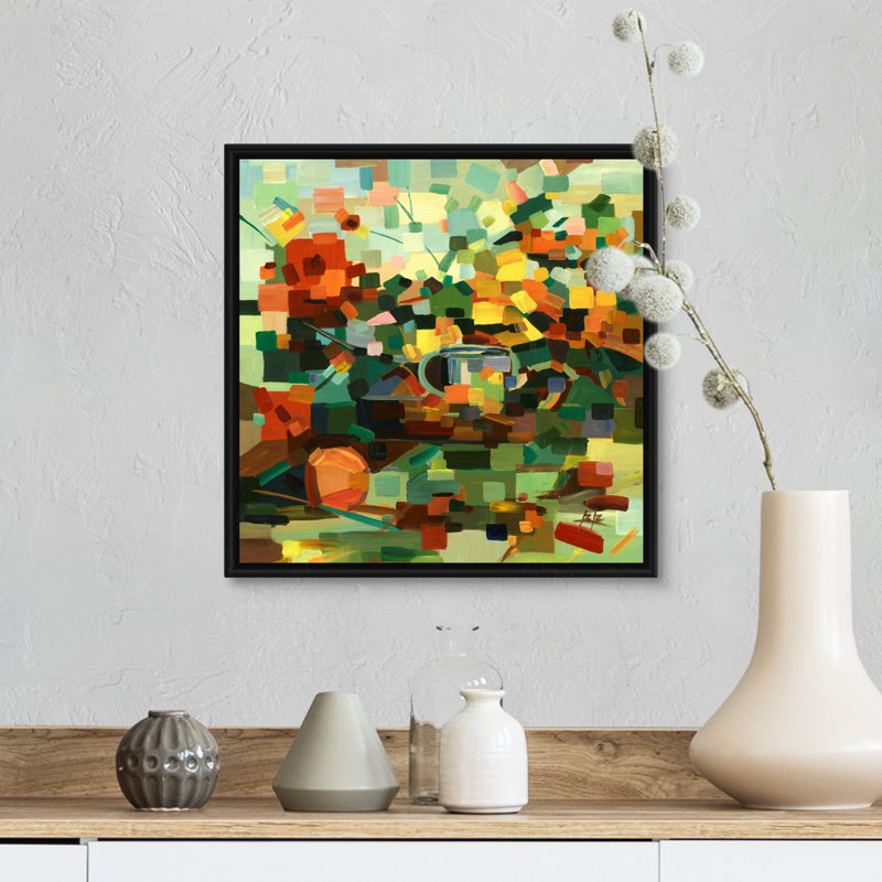 "Abstract bouquet" par Brooke Borcherding, reproduction d’art sur toile, Cadre flottant blanc, H 14 po x l 14 po x 1,75 po