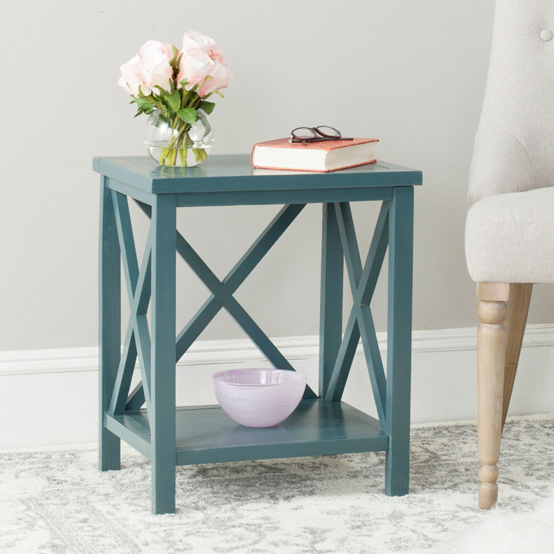 Sadie Solid Wood End Table, Teal