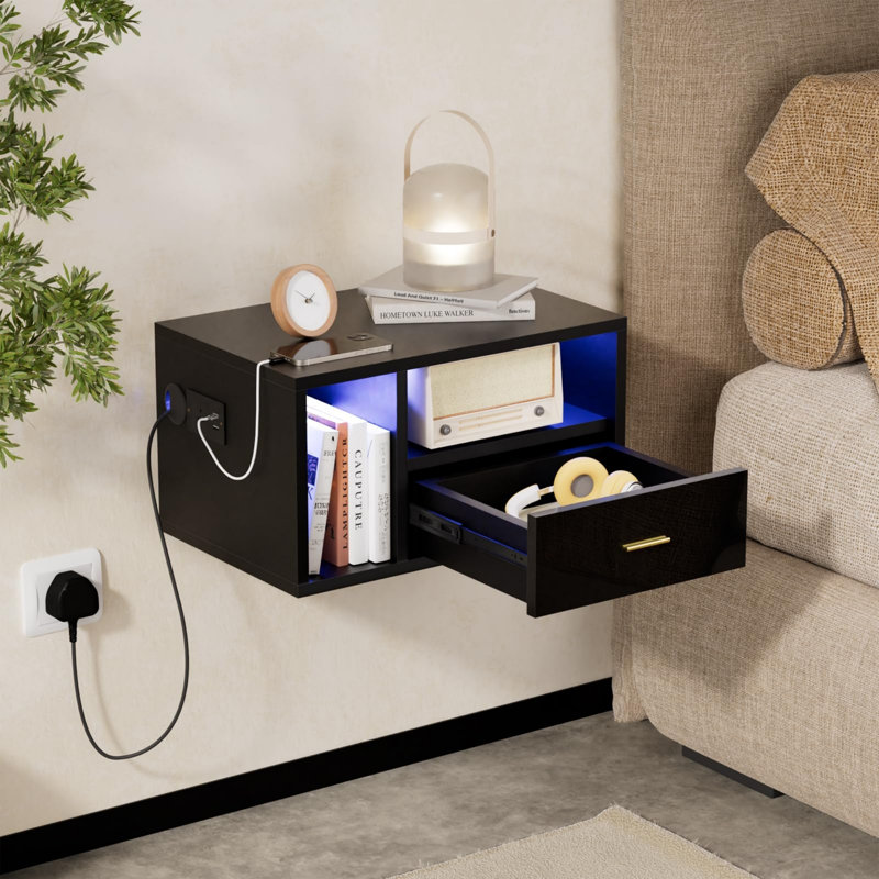 46.5cm W Manufactured Wood Bedside Table, Black