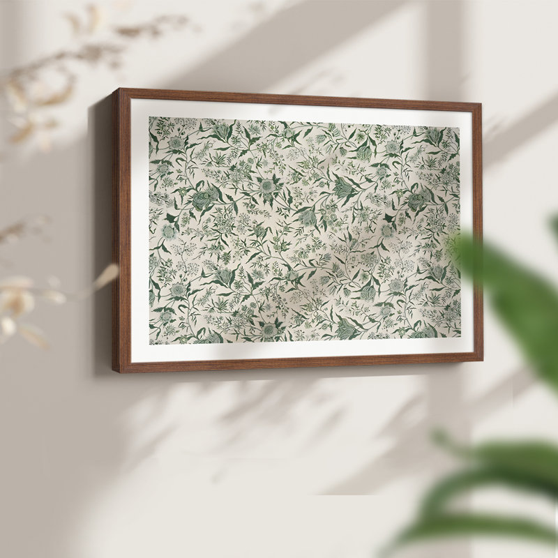 Motif floral rétro - impression encadrée, Noyer, H 22 po x l 28 po