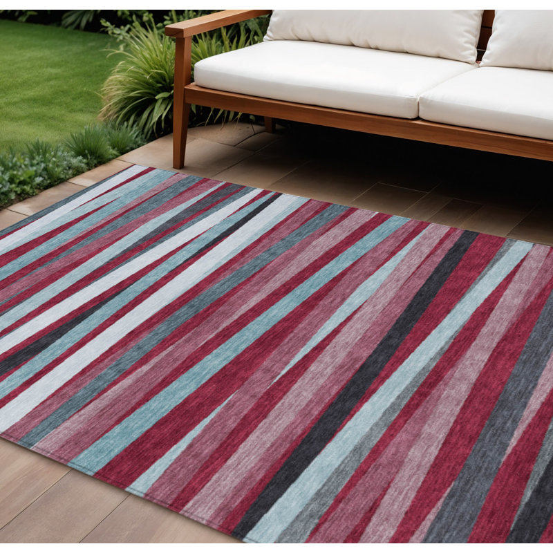 Tapis intérieur lavable rayé ivoire et bleu 8 pi x 10 pi bourgogne
