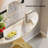 Modern 39.4" White & Gold Curved Console Table with Sintered Stone Top Half Moon Shape