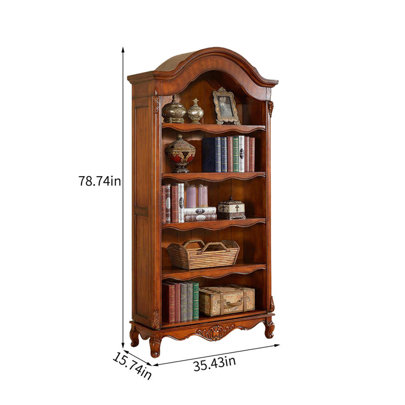 Bibliothèque rétro en bois sculptée au sol, (5 tablettes) H 78,74 po x l 35,43 po x P 15,74 po