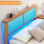 Structure de lit avec tête de lit en rotin naturel et base de lit avec lumières DEL Pieds de support en bois silencieux, sans sommier nécessaire, assemblage facile, couleur chêne-7142640