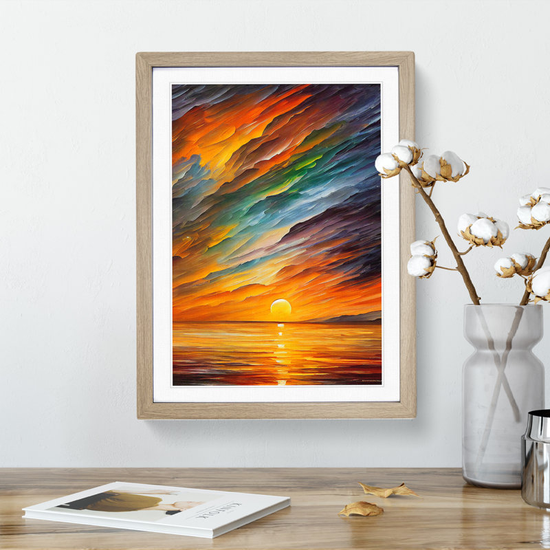 XV1022-3016X Ocean Sunrise No.3 - Single Picture Frame Print, 46cm H x 34cm W x 2cm D, Oak