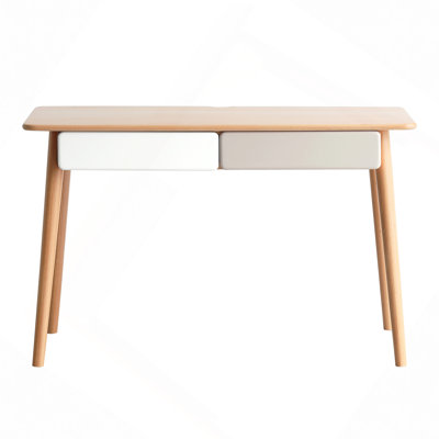 Solid Wood Computer Desk - 47" Large Size Office Desk With 2 Drawers, Modern Simple Style PC Table With Gap Design For Home Office, Work, Student, Study, Makeup Workstation