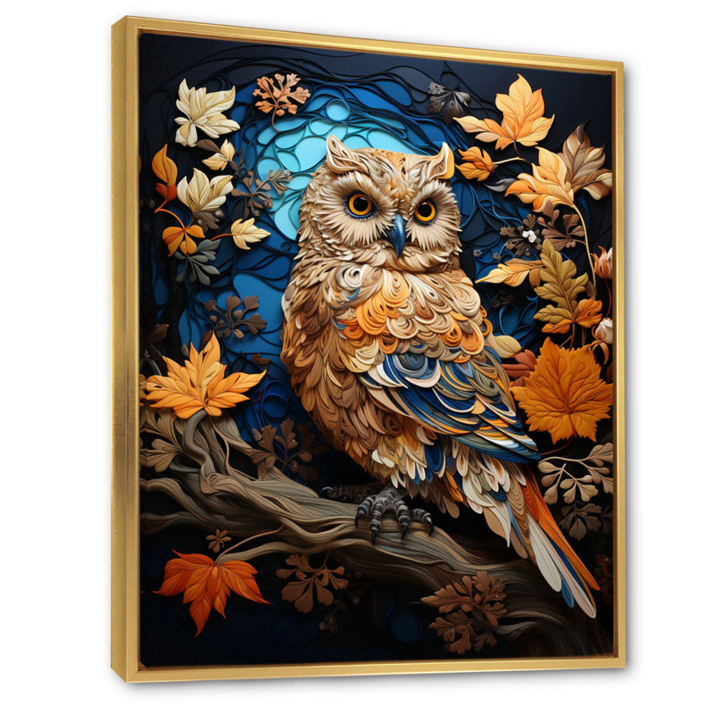 «Brown Owl Overture I - Owl», reproduction d'art murale, H 44 po x l 34 po x P 1,5 po, Cadre flottant doré