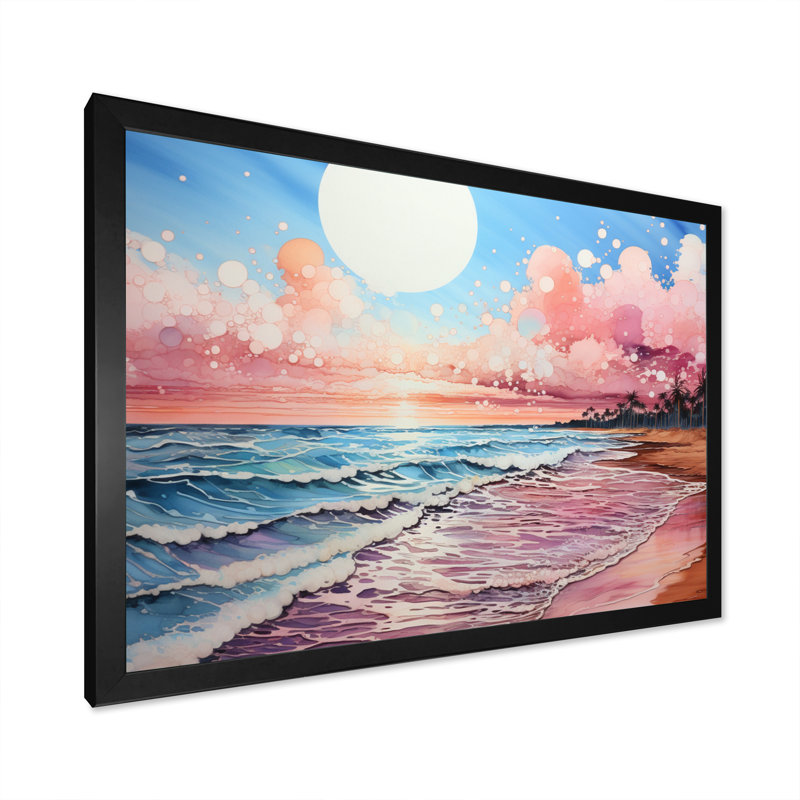 Paysage de plage pêche - impression, H 34 po x l 44 po x P 1,5 po, Cadre photo noir