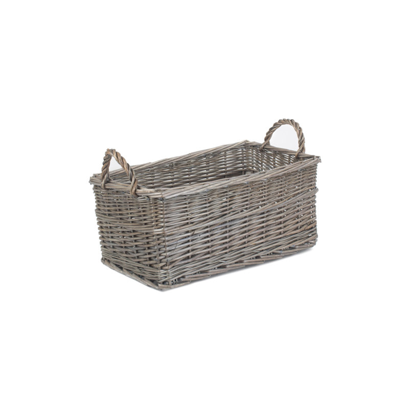 Wicker Shallow Storage Basket, 24cm H x 43cm W x 27cm D