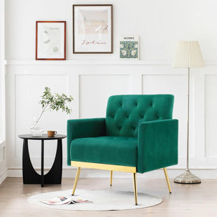 Fauteuil capitonné Velet avec pieds en métal doré