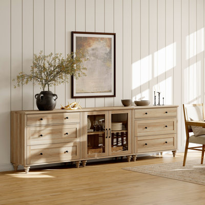 Sideboard Buffet Cabinets With 2-Glass Door, 3-In-1 Kitchen Storage Cabinets, Wood Coffee Bar Tables With Adjustable Shelf & 6 Drawers For Dining Room by Latitude Run