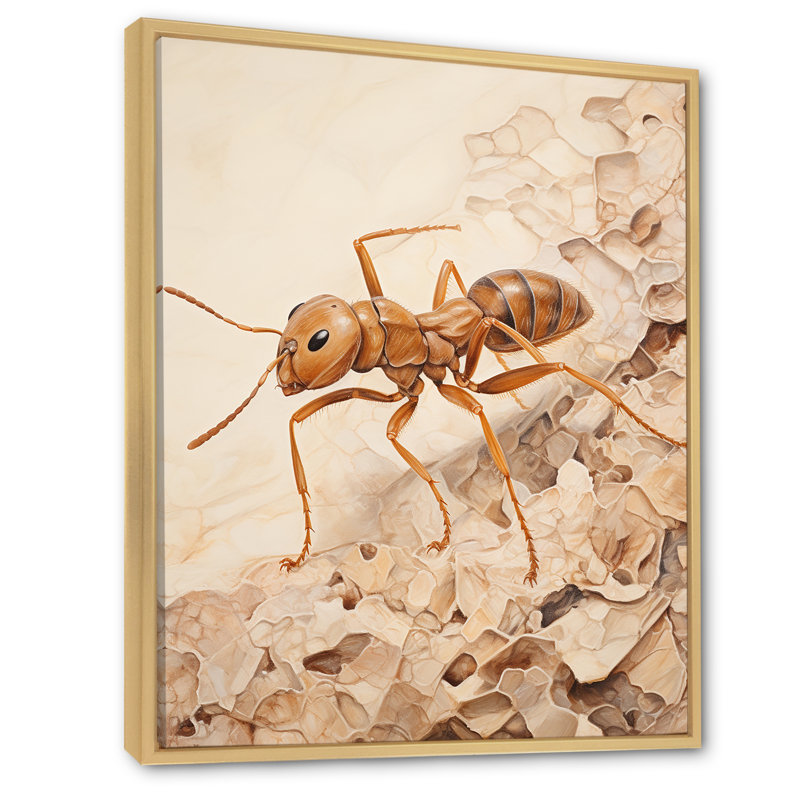 Minimalisme, fourmi beige, collage sur toile, Cadre naturel flottant, 40" H x 30" W