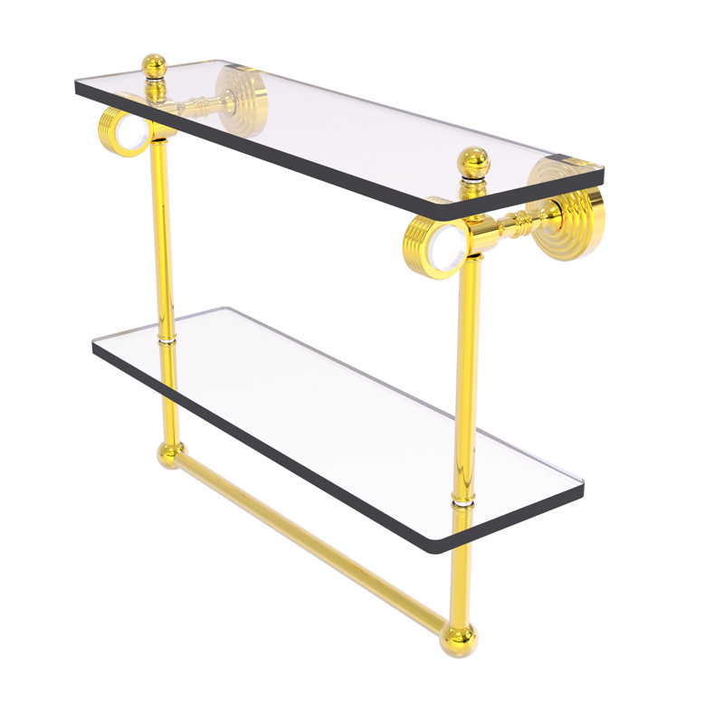 Jarrell 2 Piece Glass Tiered Shelf with Towel Bar, 13" H x 16" W x 5.12" D, Polished Brass