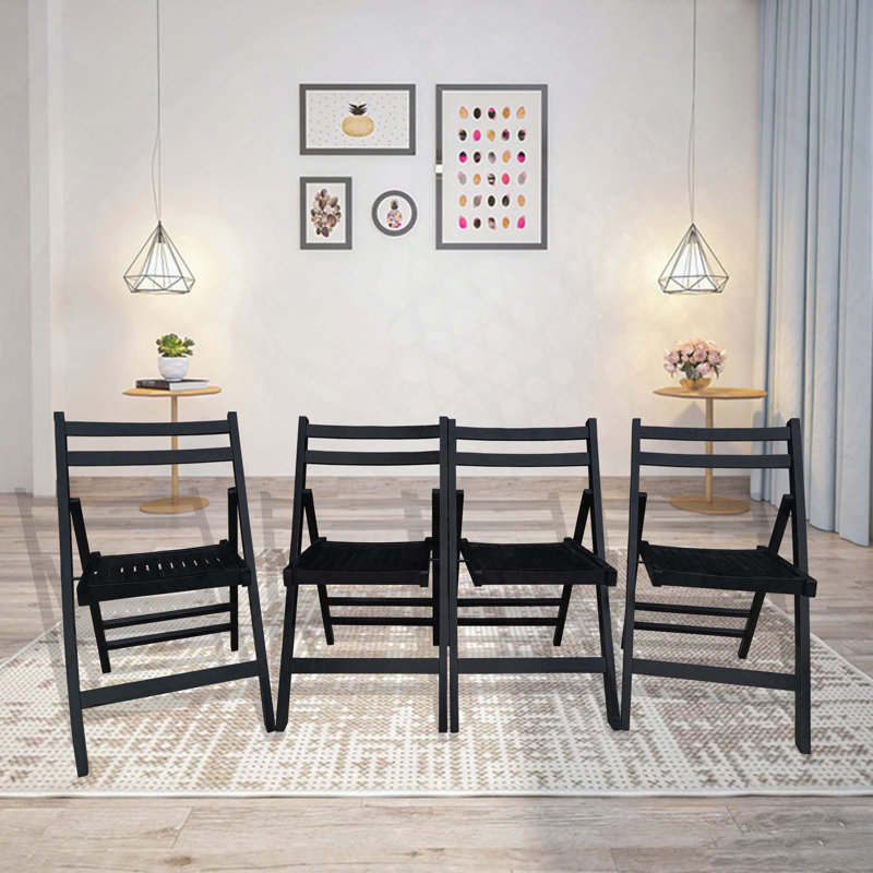 Chaises pliantes en bois massif pour événements, ensemble de 4 - Utilisation intérieure / extérieure, Noir